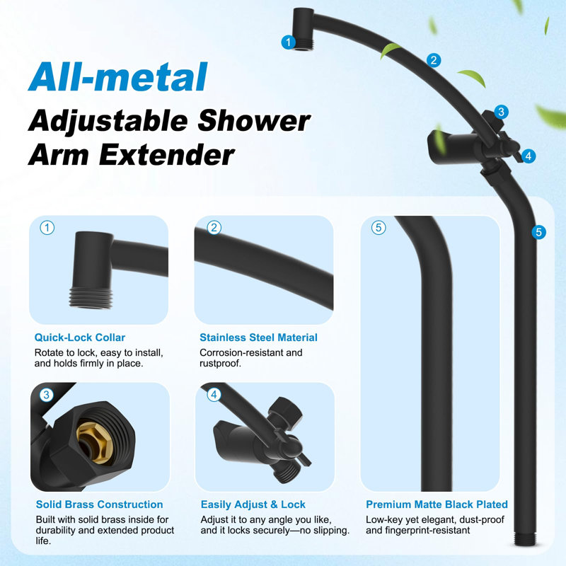 10" Black Rain Shower Head with Handheld, High Pressure, Black