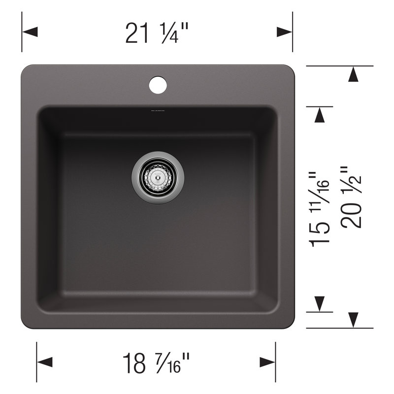 Liven SILGRANIT 21" Single Bowl Dual Mount Kitchen Sink, Cinder