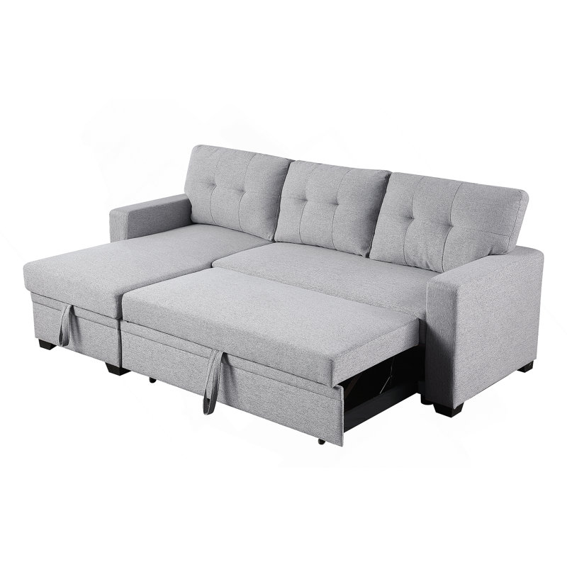 Canapé modulaire rembourré avec méridienne, Lin gris pâle