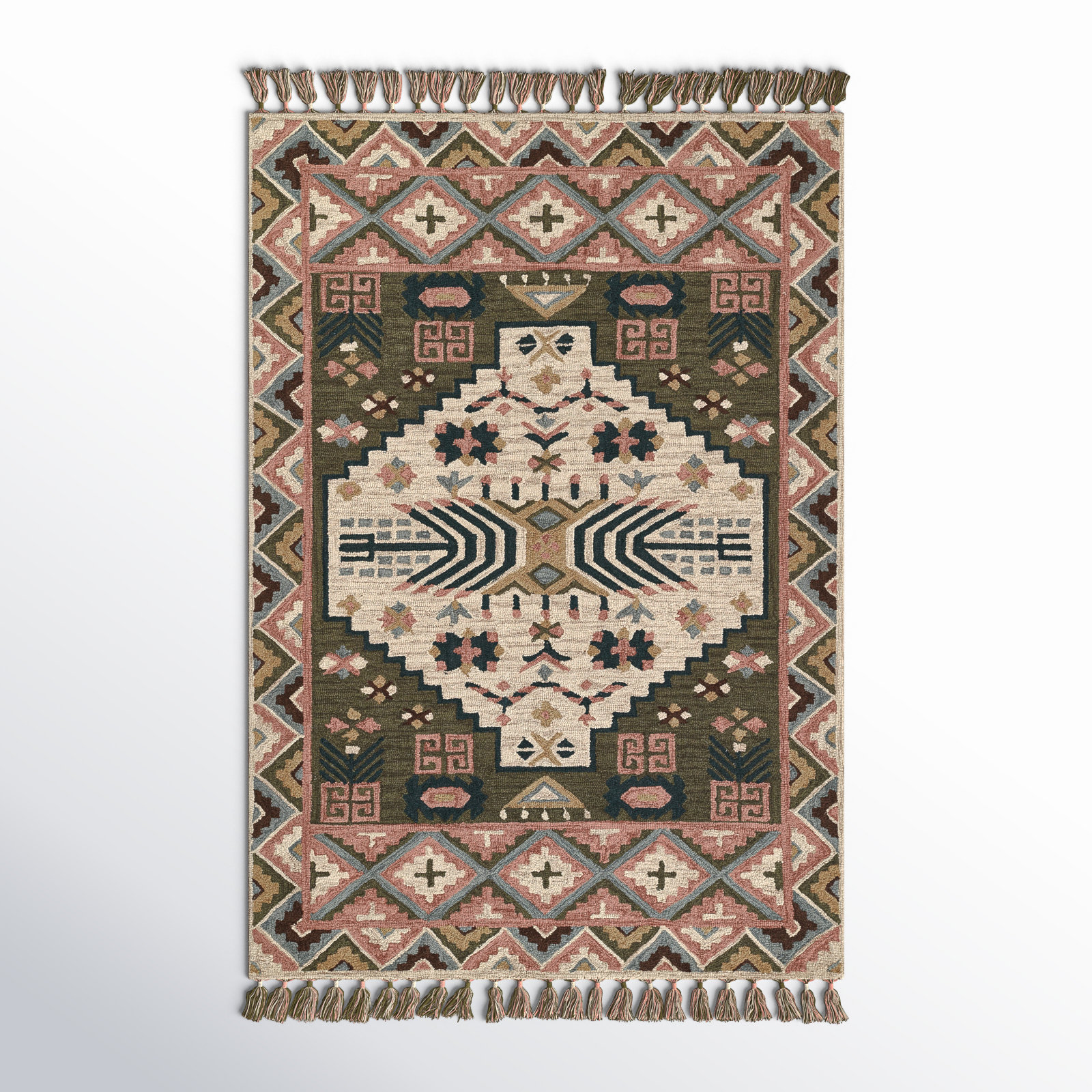 Anine Green Hand-Tufted Wool Oriental Rug, Rectangle 5' x 8'