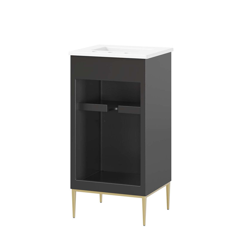 Awaken 18" Black and White Wood Bathroom Vanity with Gold Base