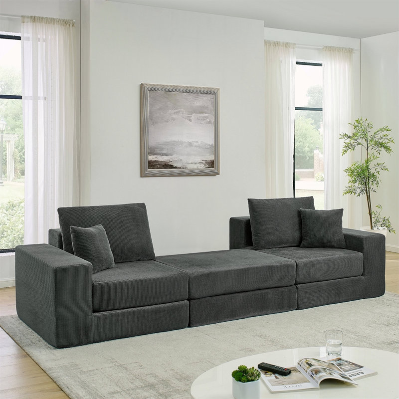 Canapé modulaire modulaire en nuage, canapé rembourré en forme de L moderne avec repose-pieds amovible, canapé-lit à siège profond avec coussins décoratifs pour le salon, un appartement, un petit espace