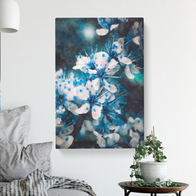 Blue Cherry Tree Flowers - Wrapped Canvas