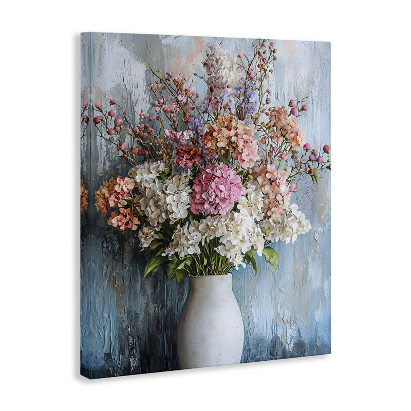 Vase d'hortensia, toile par Franklyn Gregory, H 20 po x l 16 po