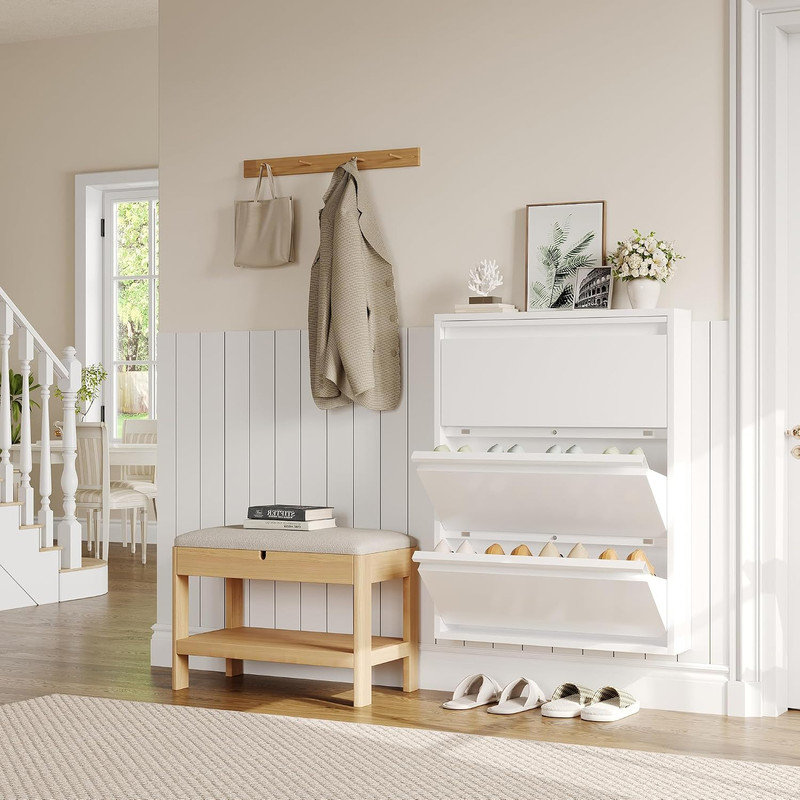 Armoire à chaussures en métal ultra-mince de 6 po avec 3 tiroirs rabattables, à fixation murale ou sur pied, pour l'entrée