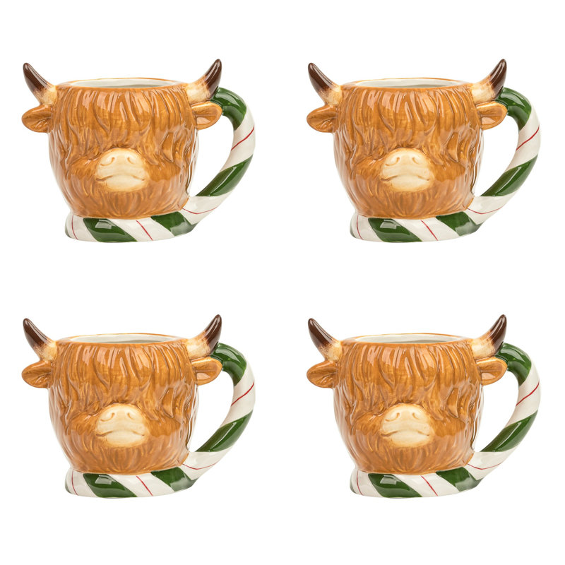 10 grandes tasses de vache de Noël 10 Highland Street, ensemble de 4