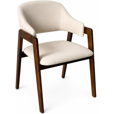 Dining Chairs Set of 4 with Arms, Upholstered Fabric Chairs with Wood Frame, Beige