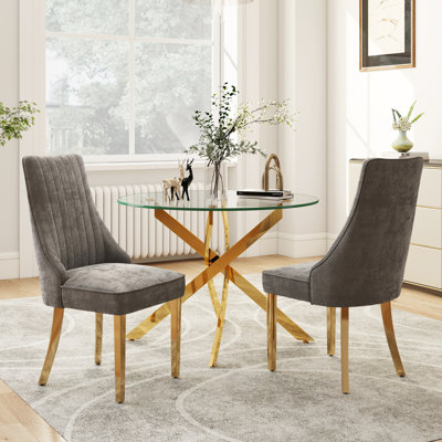 Modern Round Pedestal Dining Set with Chenille Dininig Chair