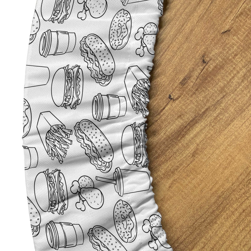 Ebern Designs Food Fitted Round Tablecloth Diameter Charcoal Grey White, 67.72" Round