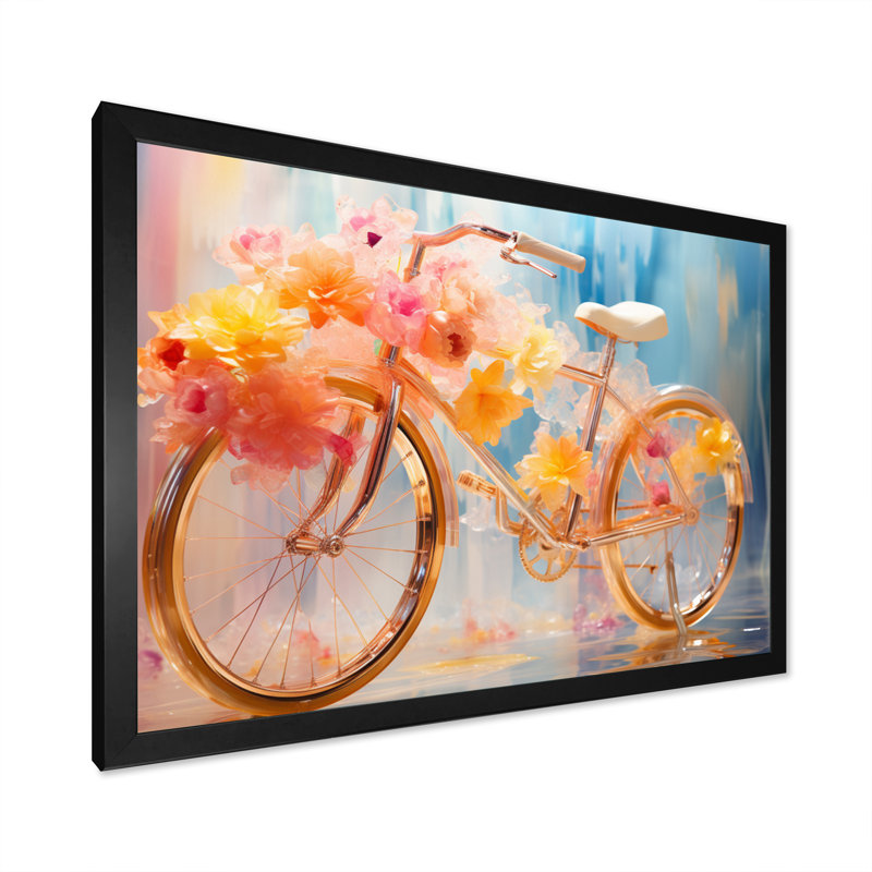 " Bicycle Dreamlike Bicycles " Mixed Media Print, 24" H x 32" W x 1" D, Black Floater Framed