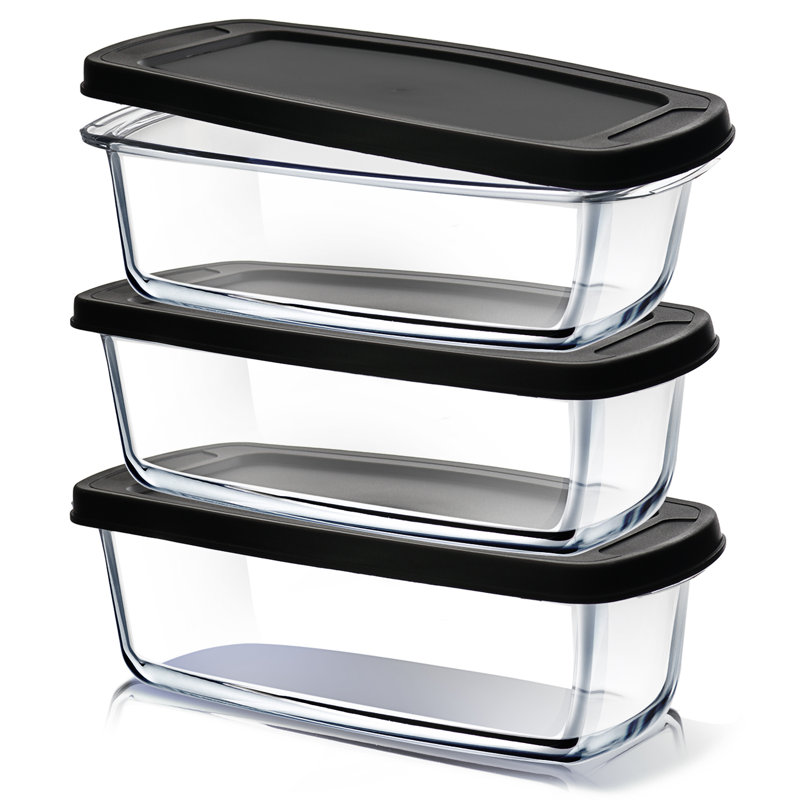 Ensemble de 3 moules à pain en verre borosilicaté avec couvercles hermétiques - Contenants pour aliments allant au four, au congélateur et au micro-ondes