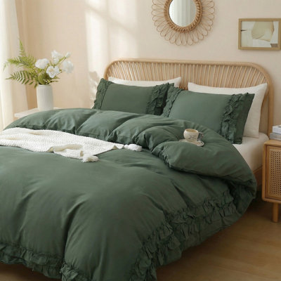 Olive Green Cotton Comforter Set King, 100% Cotton Bedding Set Coquette Aesthetic French Country Bedding Set
