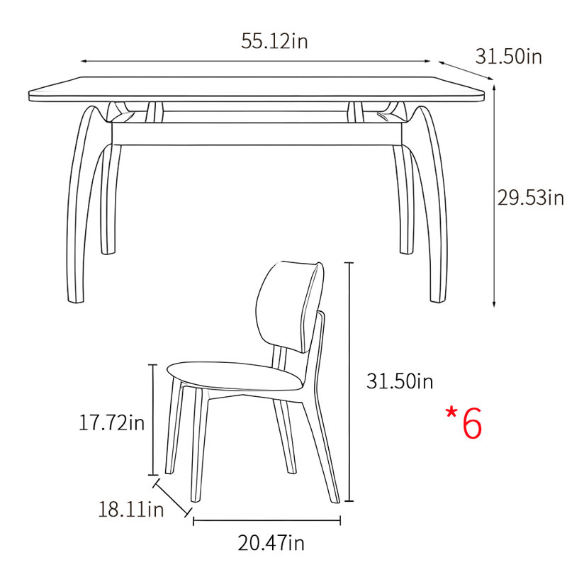 French retro simple style dining table sets, 29.53"H x 55.12"L x 31.5"W