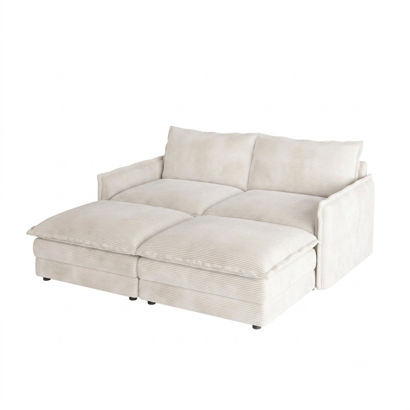 Canapé modulaire avec repose-pieds mobile, siège profond, coussins double couche, Beige