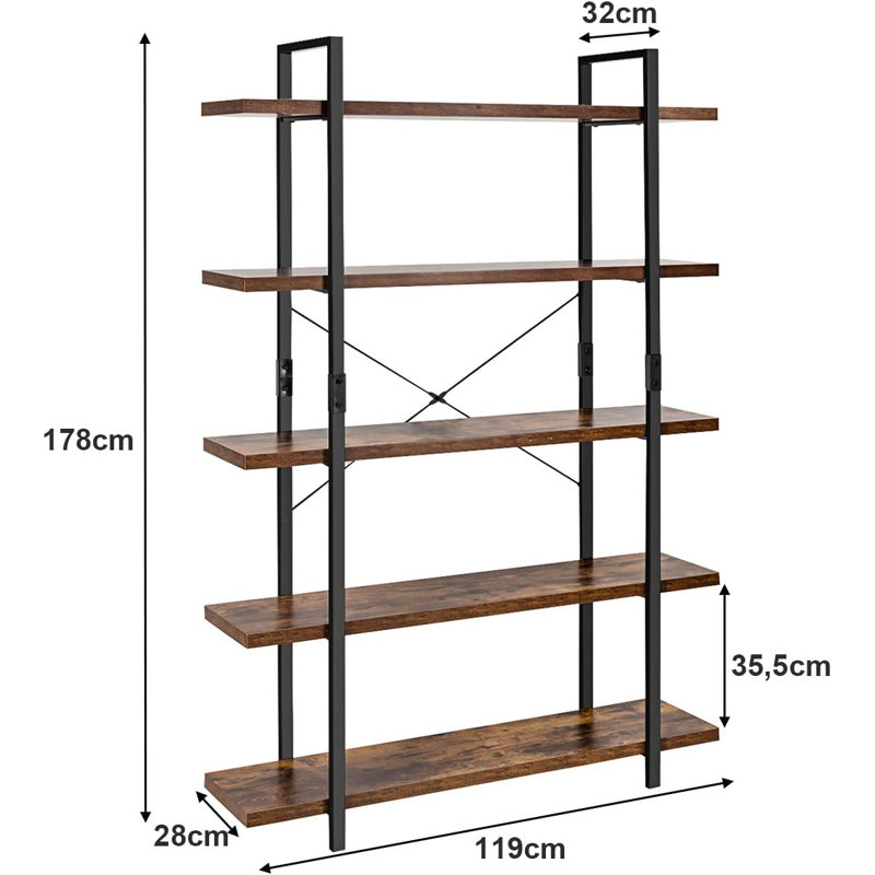 Dreyfuss 178 cm H x 119 cm W Iron Etagere Bookcase