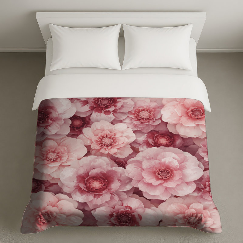 Housses de couette roses et pivoines, Lit simple
