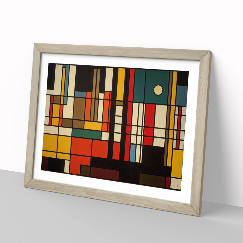 Bauhaus Modern Abstract - Single Picture Frame Print, 25cm H x 34cm W x 2cm D, Oak