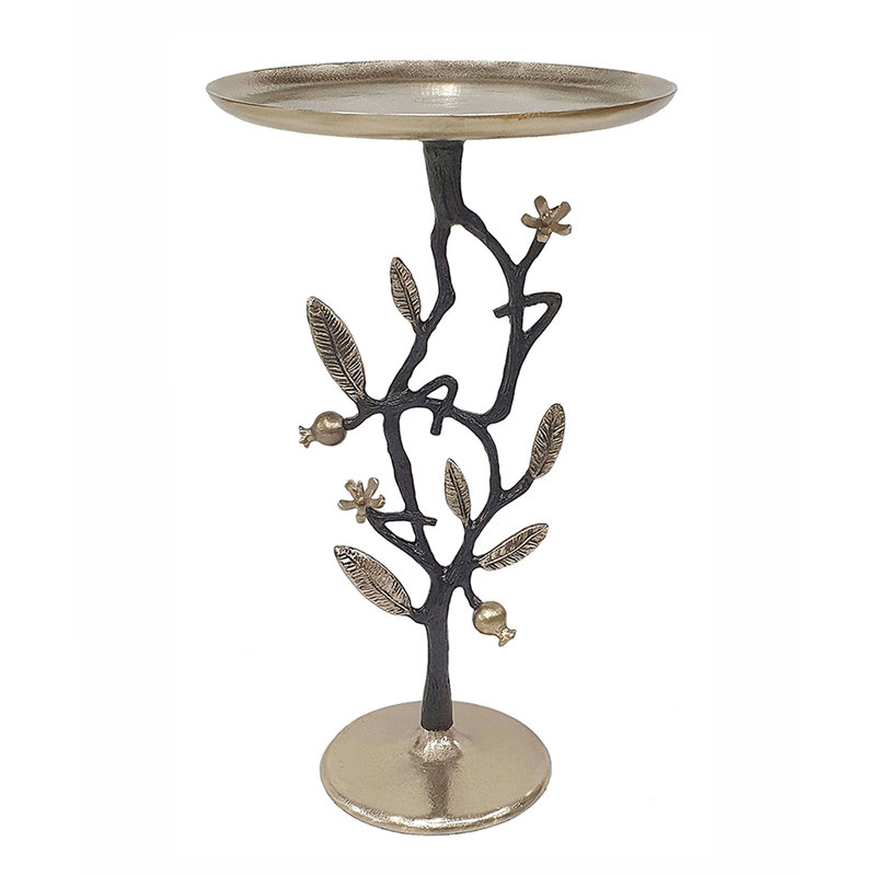 Table d'appoint 13,8 x 13,8 x 24 po en aluminium noir et doré avec un design délicat de grenade