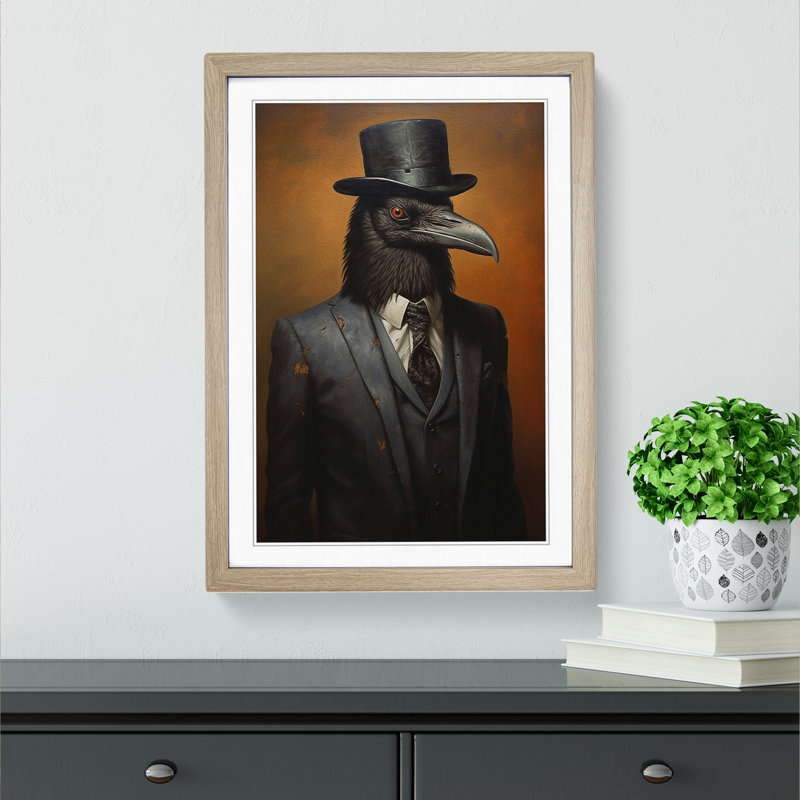 Crow in a Suit Painting No.2 - Framed Print, Oak Framed, 46cm H x 34cm W x 2cm D