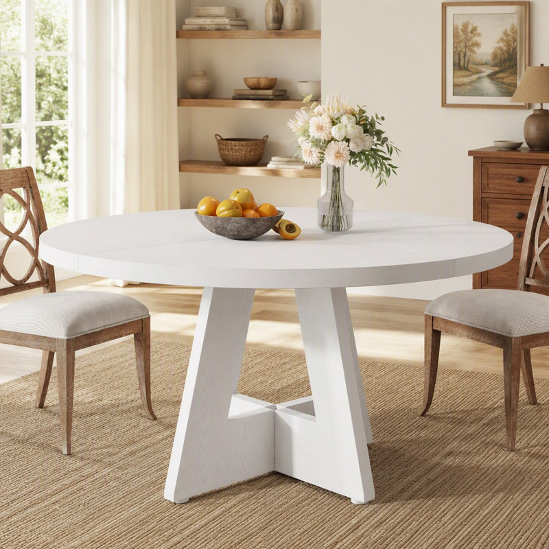 Table de salle à manger ronde de style campagnard de 119 cm (47 pouces) pour 4 personnes, table de cuisine en bois avec structure en métal et plateau en MDF, coin repas