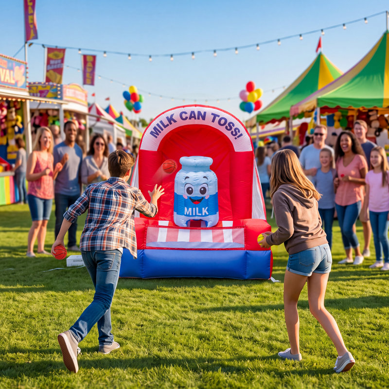 Jeu de lancer de balles gonflable Wellcomer de 1,8 m (6 pi) avec 10 balles et souffleur intégré, cible gonflable pour fêtes et événements dans le jardin.