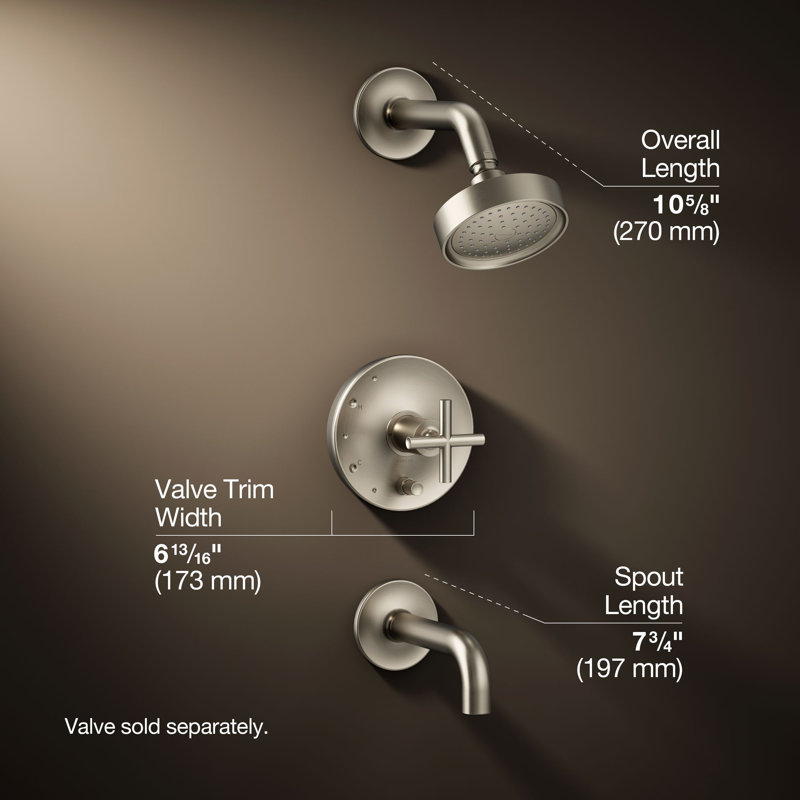 Purist Rite-Tub and Shower Faucet, Vibrant Brushed Nickel, Scroll Handle