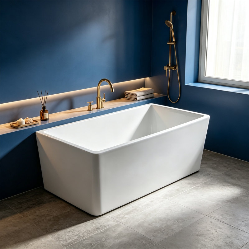 Topcraft Modern 43" x 28" Freestanding Acrylic Soaking Bathtub, Matte White Freestanding Tub for Bathroom
