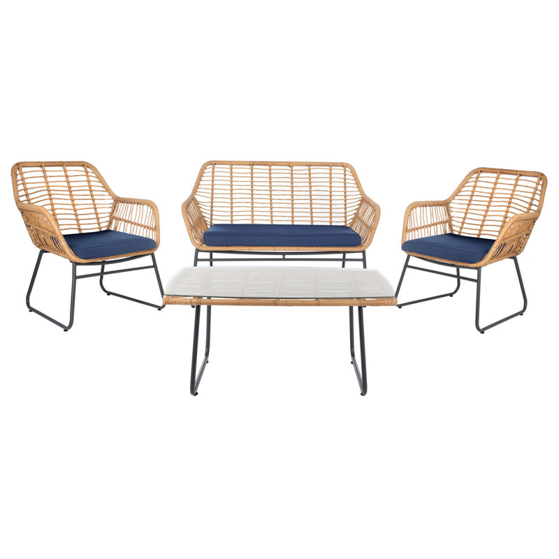 Padron Wicker 4 - Person Patio Conversation Set with Cushions, Navy