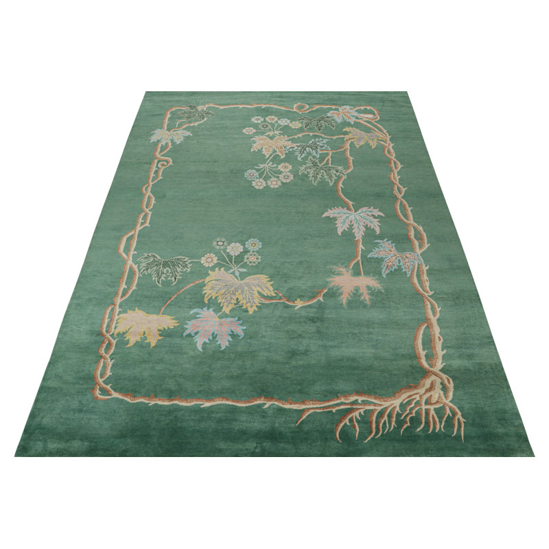 Hand Knotted Wool Floral Area Rug, Rectangle 10' x 14'