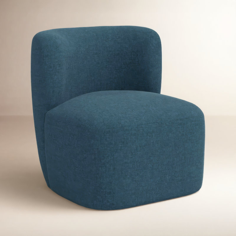Fauteuil d'appoint pivotant rembourré Mariza, Lin texturé bleu marine Zuma