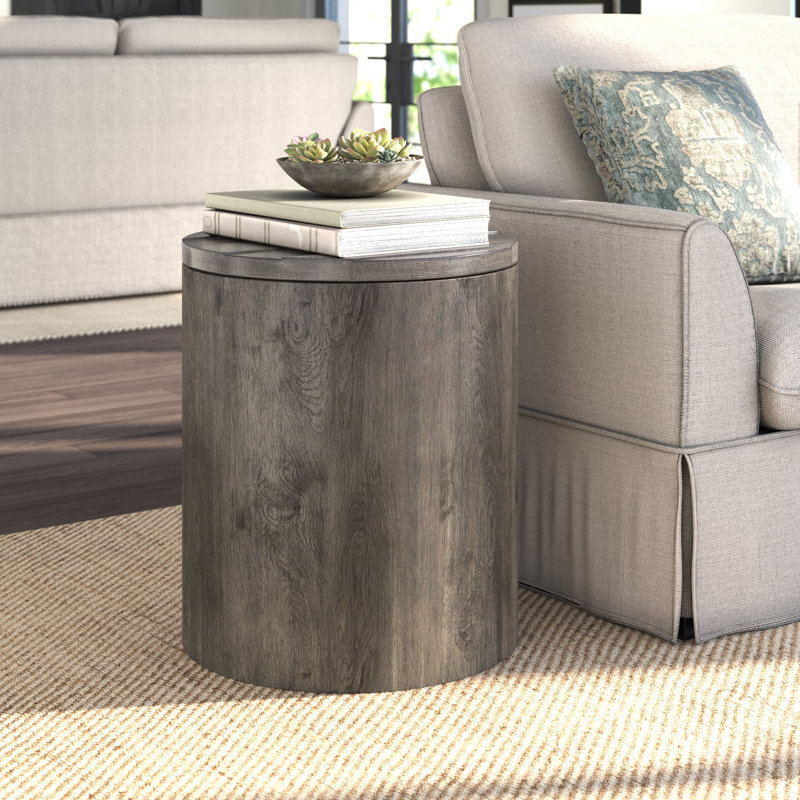 Table de bout Bettee Drum avec rangement - Gris, Gris