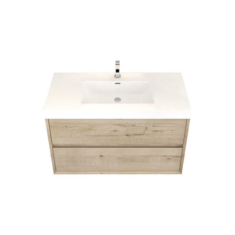 Ensemble de meuble-lavabo simple mural 42 po, Chêne blanc