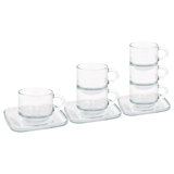 12pc Cozy Stacking Glass Espresso Cups & Saucers - 90ml