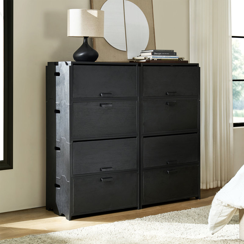 Ensemble de 4 tables de chevet 2 tiroirs Onida, Noir