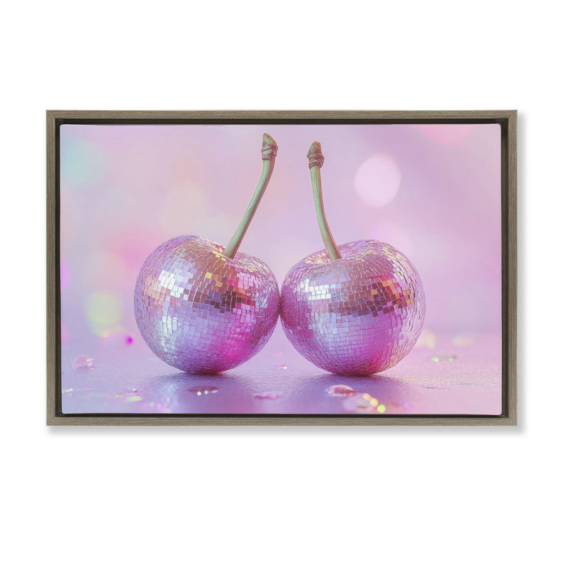 Cadre flottant Pastel Shine Disco Cherries, design par LSR Creative Studio, Cadre flottant orme Montalcino, H 17 po x l 25 po