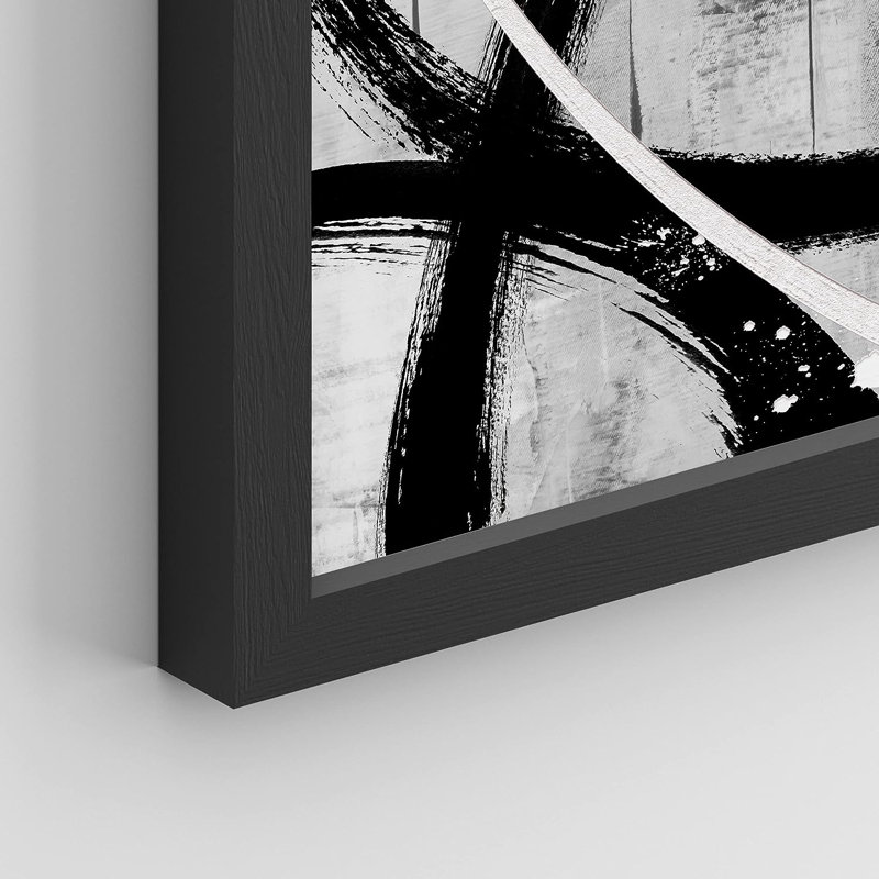 BAW " IDEA4WALL Framed Set Gray Geometric Paint Strokes Wall Art, Set Of 3 Abstract Shapes Illustrations Wall Decor Prints, Contemporary Wall Décor For Living Room, Bedroom " 3 - Pieces