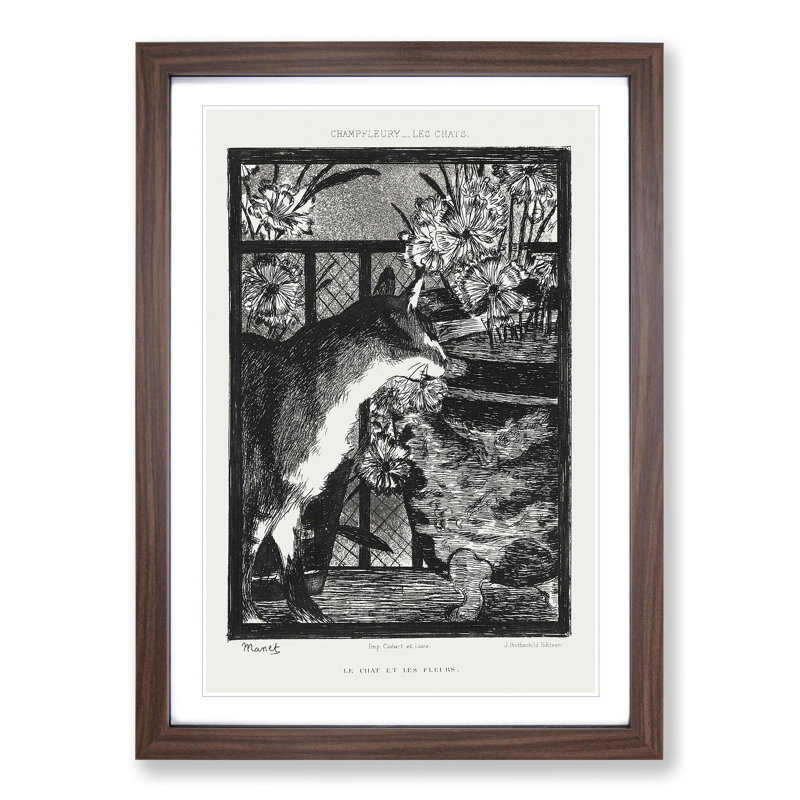 The Cat by Edouard Manet - Picture Frame Painting, 65cm H x 48cm W x 2cm D, Walnut Framed