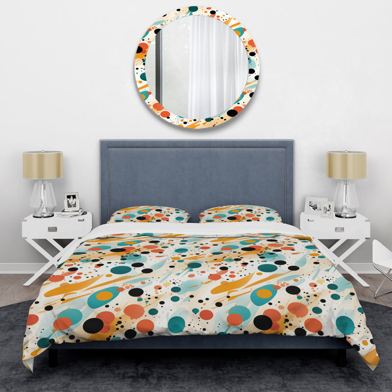 Ensemble de housse de couette à pois jaune et bleu Fashion I - Midcentury, Housse de couette pour très grand lit et 2 très
