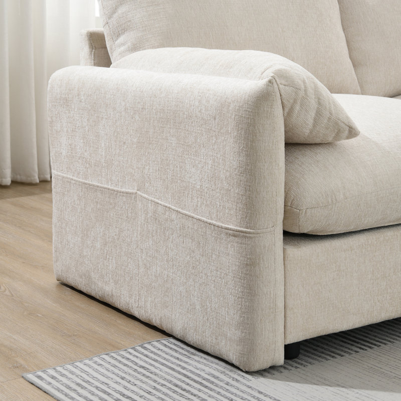 Canapé modulaire en L 2 pièces en chenille 2 pièces 96 po, Chenille beige