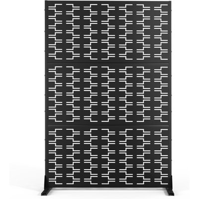 Paravent en métal 74 po x l 47,2 po avec support - Paravents décoratifs d'extérieur - Cloison de patio autoportante pour terrasse, balcon, jardin - Utilisation intérieure et extérieure (conception à chevrons noirs)