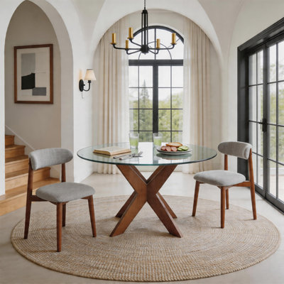 2-Piece Cotton-Linen Set With Curved-Back Wooden Dining Chairs