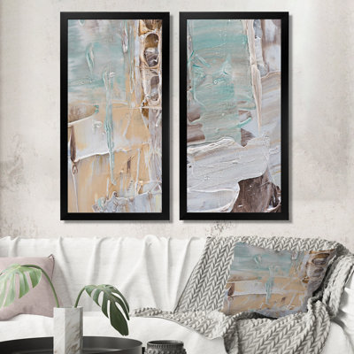 Strokes of Beige and Brown II - Ensemble de 2 peintures sur toiles