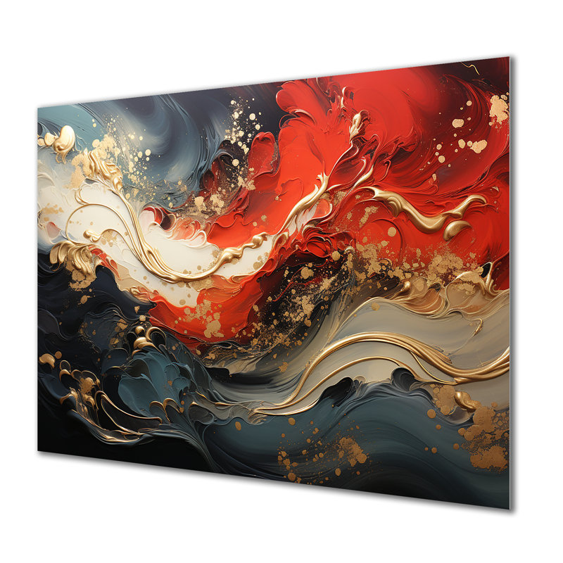 Rouge et or feu de marbre VI - art mural abstrait en métal MT137144, H 30 po x l 40 po x P 1,5 po