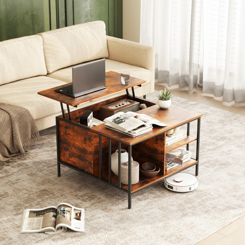 Table basse à plateau relevable avec tablette ouverte