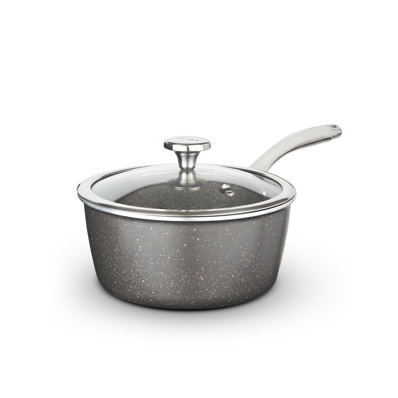 Tower Cerastone Pro Forged Aluminium Saucepan with Tempered Glass Lid, Non-Stick Coating, Graphite, 18 cm