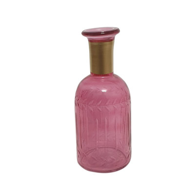Vase en verre gravé rose 7,7 po