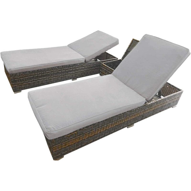 Hoston 193cm Long Reclining Chaise Lounge Set with Cushions and Table