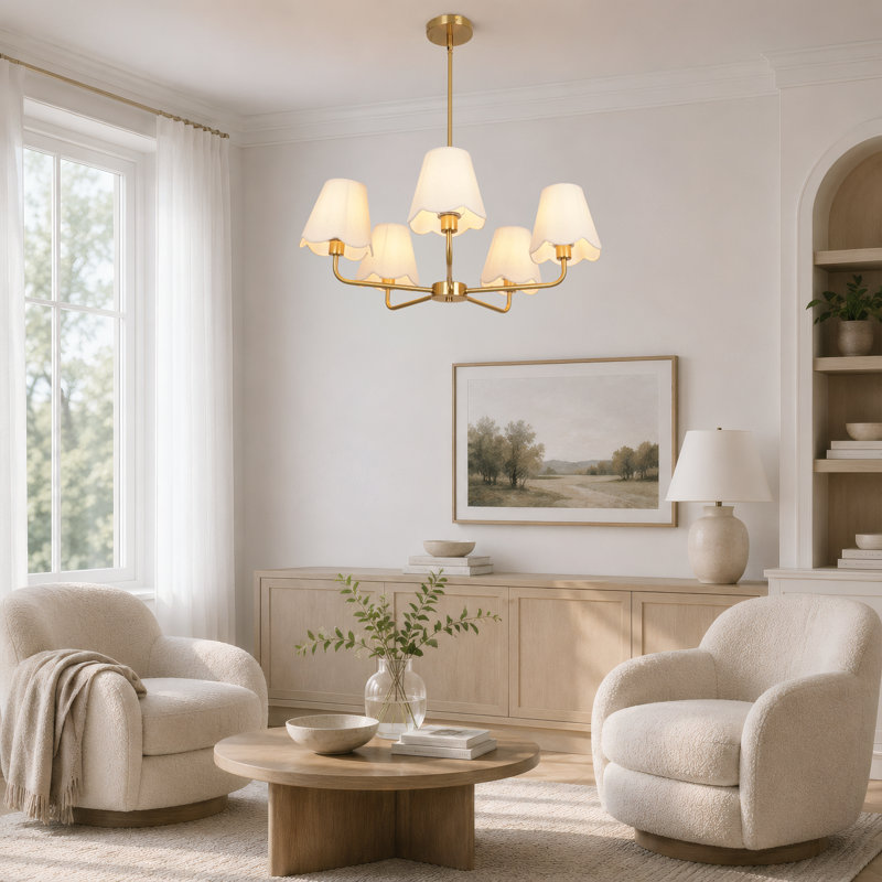 Lustre à 5 lumières de style bougie moderne avec abat-jour en tissu