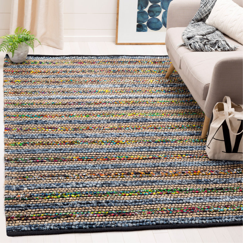Doleman Hand Woven Cotton/Jute Rug in Blue, Rectangle 9' x 12'