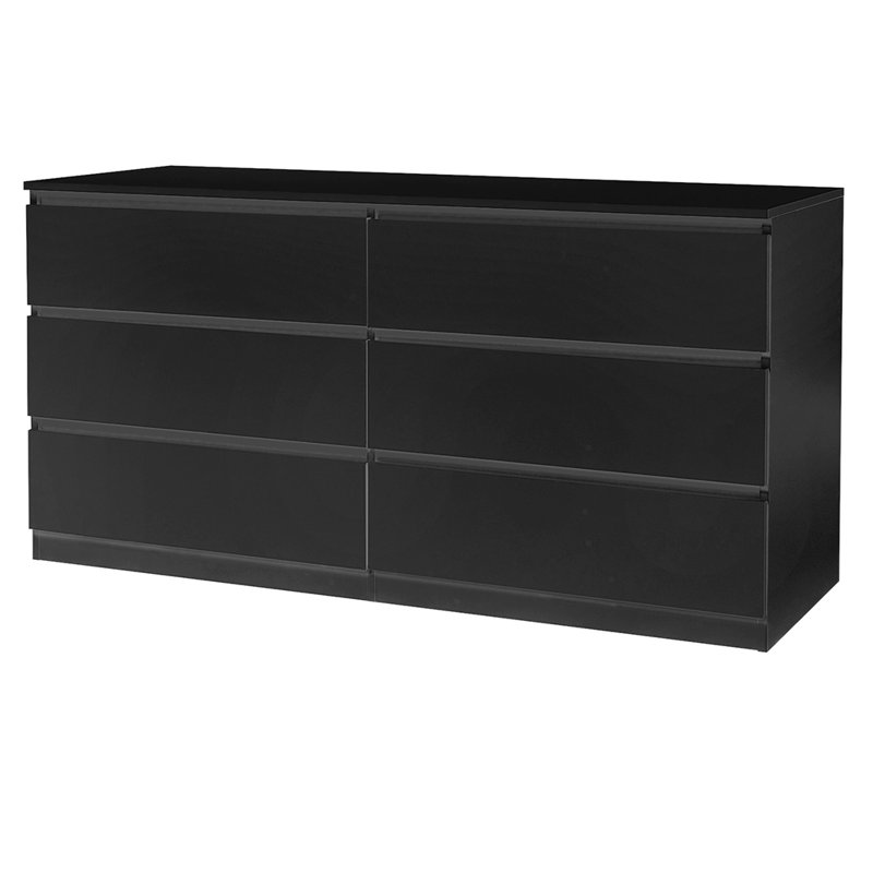 6 Drawer Double Dresser For Bedroom, Black